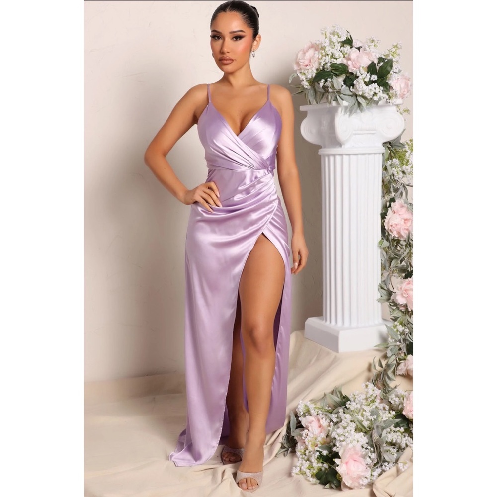 NWT- Fashion Nova Satin Lavender Maxi Dress- size large